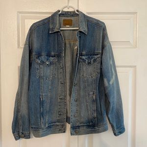 large fitting patchwork denim jacket